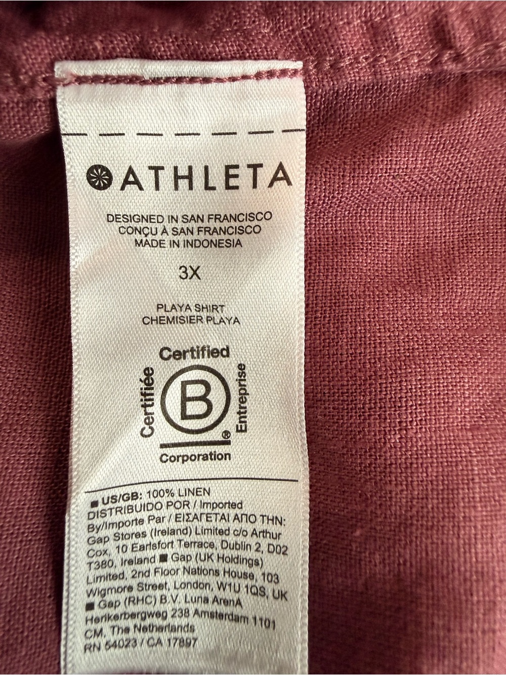 Athleta Dusty Rose Linen Long Sleeve Casual Neutral Button-Up Shirt Size 3X - Picture 6 of 8